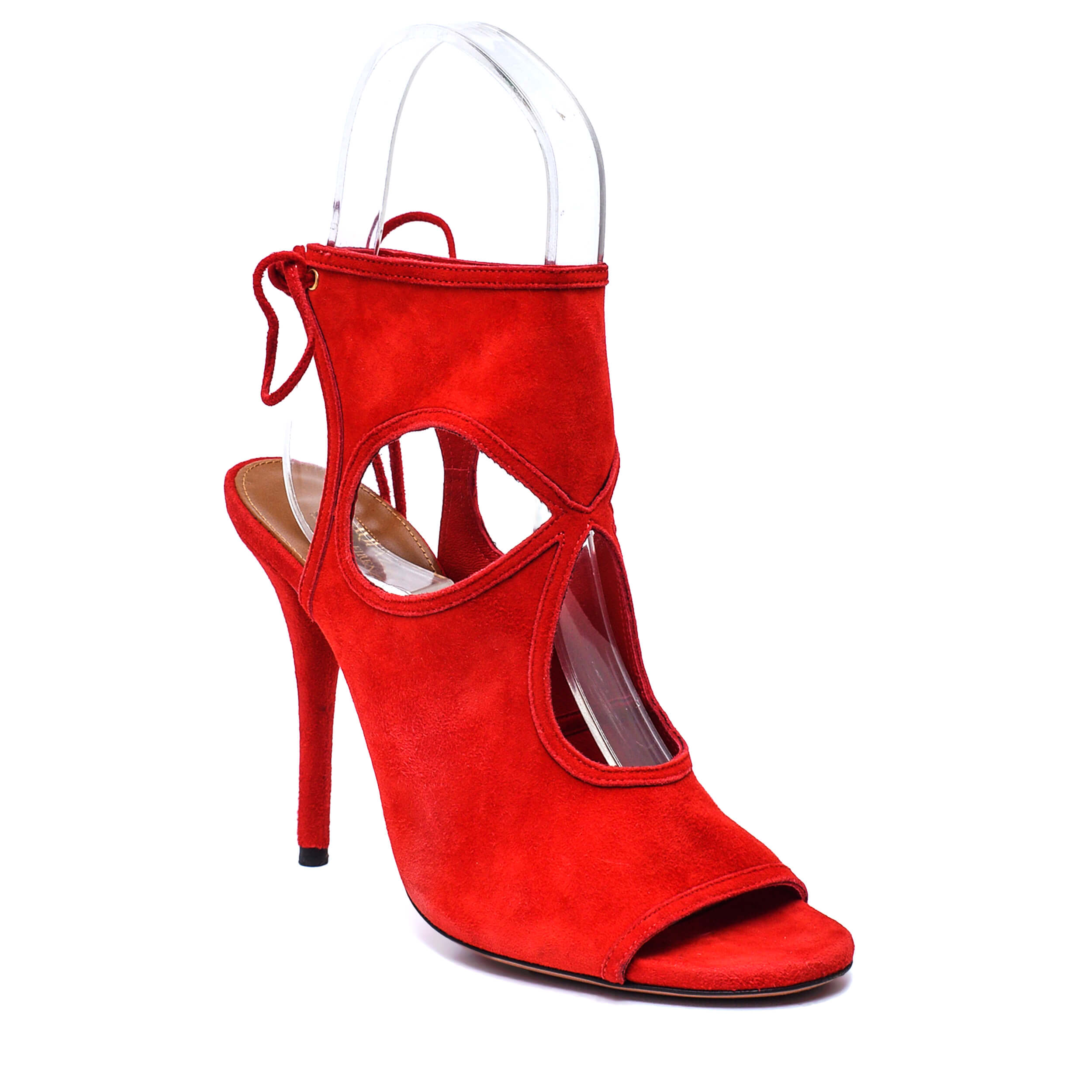 Aquazzura - Red Suede Sexy Thing Spice Cut Out Sandals / 38